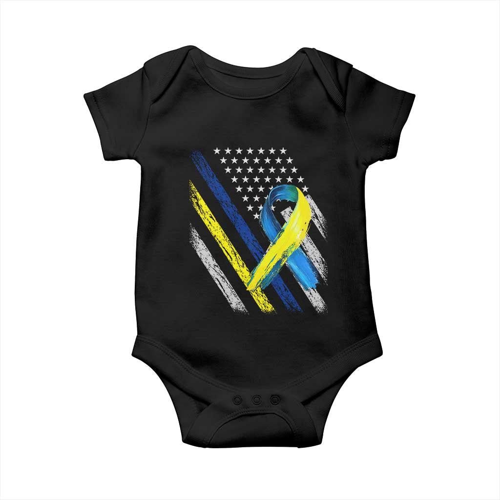 World Down Syndrome Day Baby Onesie Blue Yellow Ribbon American Flag T21 321 TS10 Black Print Your Wear