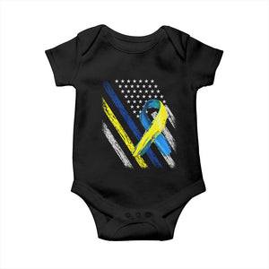 World Down Syndrome Day Baby Onesie Blue Yellow Ribbon American Flag T21 321 TS10 Black Print Your Wear