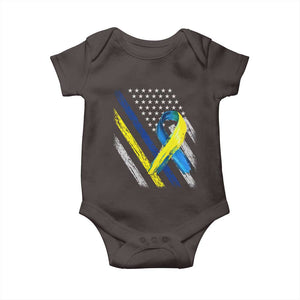 World Down Syndrome Day Baby Onesie Blue Yellow Ribbon American Flag T21 321 TS10 Dark Chocolate Print Your Wear