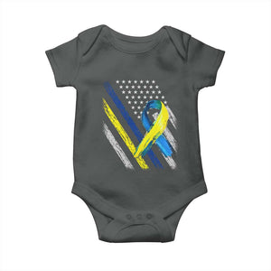 World Down Syndrome Day Baby Onesie Blue Yellow Ribbon American Flag T21 321 TS10 Dark Heather Print Your Wear