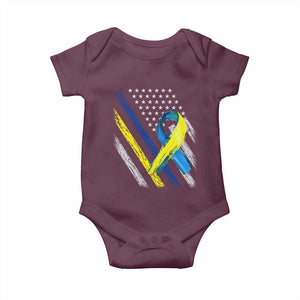 World Down Syndrome Day Baby Onesie Blue Yellow Ribbon American Flag T21 321 TS10 Maroon Print Your Wear