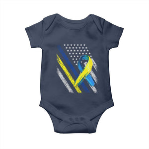 World Down Syndrome Day Baby Onesie Blue Yellow Ribbon American Flag T21 321 TS10 Navy Print Your Wear