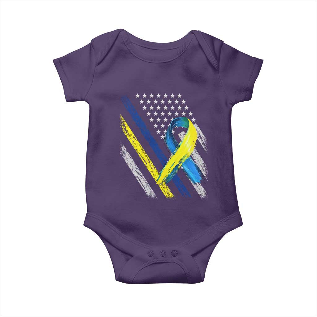 World Down Syndrome Day Baby Onesie Blue Yellow Ribbon American Flag T21 321 TS10 Purple Print Your Wear