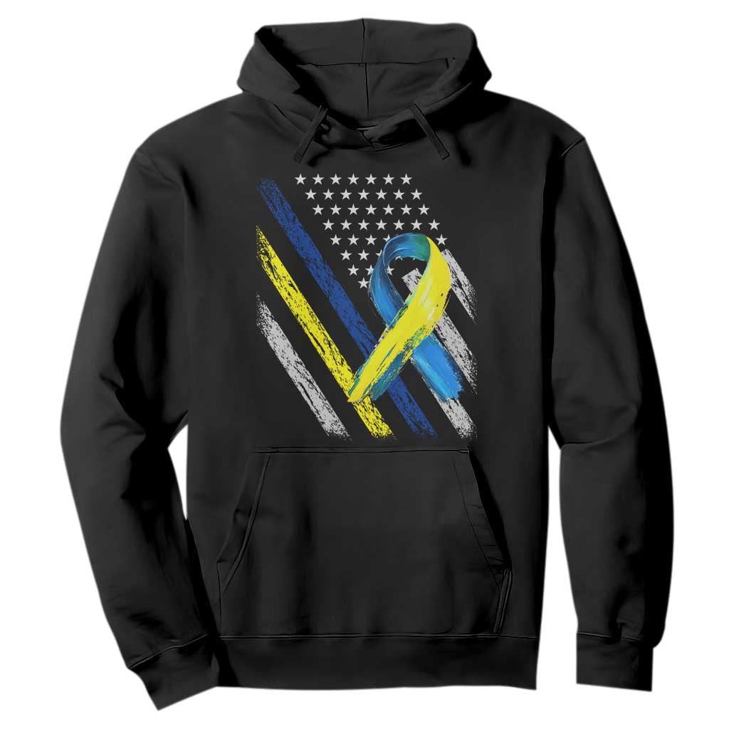 World Down Syndrome Day Hoodie Blue Yellow Ribbon American Flag T21 321 TS10 Black Print Your Wear