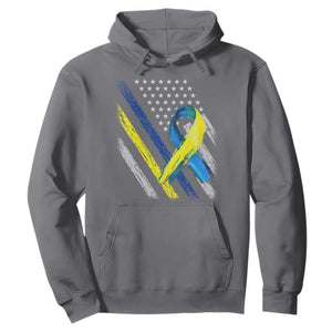 World Down Syndrome Day Hoodie Blue Yellow Ribbon American Flag T21 321 TS10 Charcoal Print Your Wear