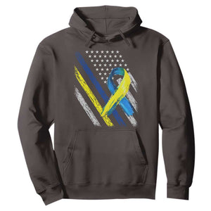World Down Syndrome Day Hoodie Blue Yellow Ribbon American Flag T21 321 TS10 Dark Chocolate Print Your Wear