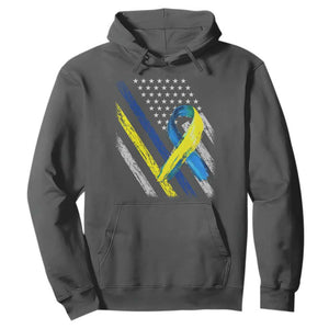 World Down Syndrome Day Hoodie Blue Yellow Ribbon American Flag T21 321 TS10 Dark Heather Print Your Wear