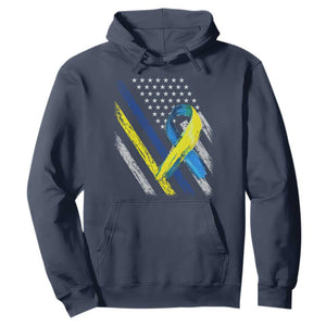 World Down Syndrome Day Hoodie Blue Yellow Ribbon American Flag T21 321 TS10 Navy Print Your Wear