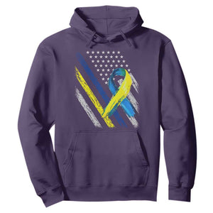 World Down Syndrome Day Hoodie Blue Yellow Ribbon American Flag T21 321 TS10 Purple Print Your Wear
