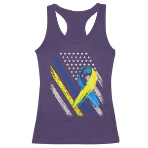 World Down Syndrome Day Racerback Tank Top Blue Yellow Ribbon American Flag T21 321 TS10 Purple Print Your Wear