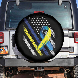 World Down Syndrome Day Spare Tire Cover Blue Yellow Ribbon American Flag T21 321 TS10 No hole Black Print Your Wear