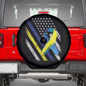 World Down Syndrome Day Spare Tire Cover Blue Yellow Ribbon American Flag T21 321 TS10 Black Print Your Wear