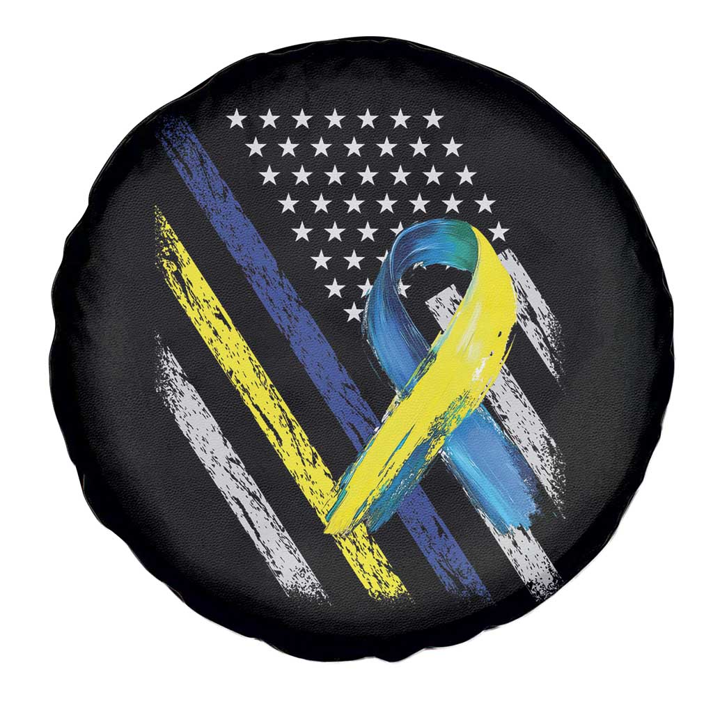 World Down Syndrome Day Spare Tire Cover Blue Yellow Ribbon American Flag T21 321 TS10 Print Your Wear