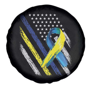 World Down Syndrome Day Spare Tire Cover Blue Yellow Ribbon American Flag T21 321 TS10 Print Your Wear