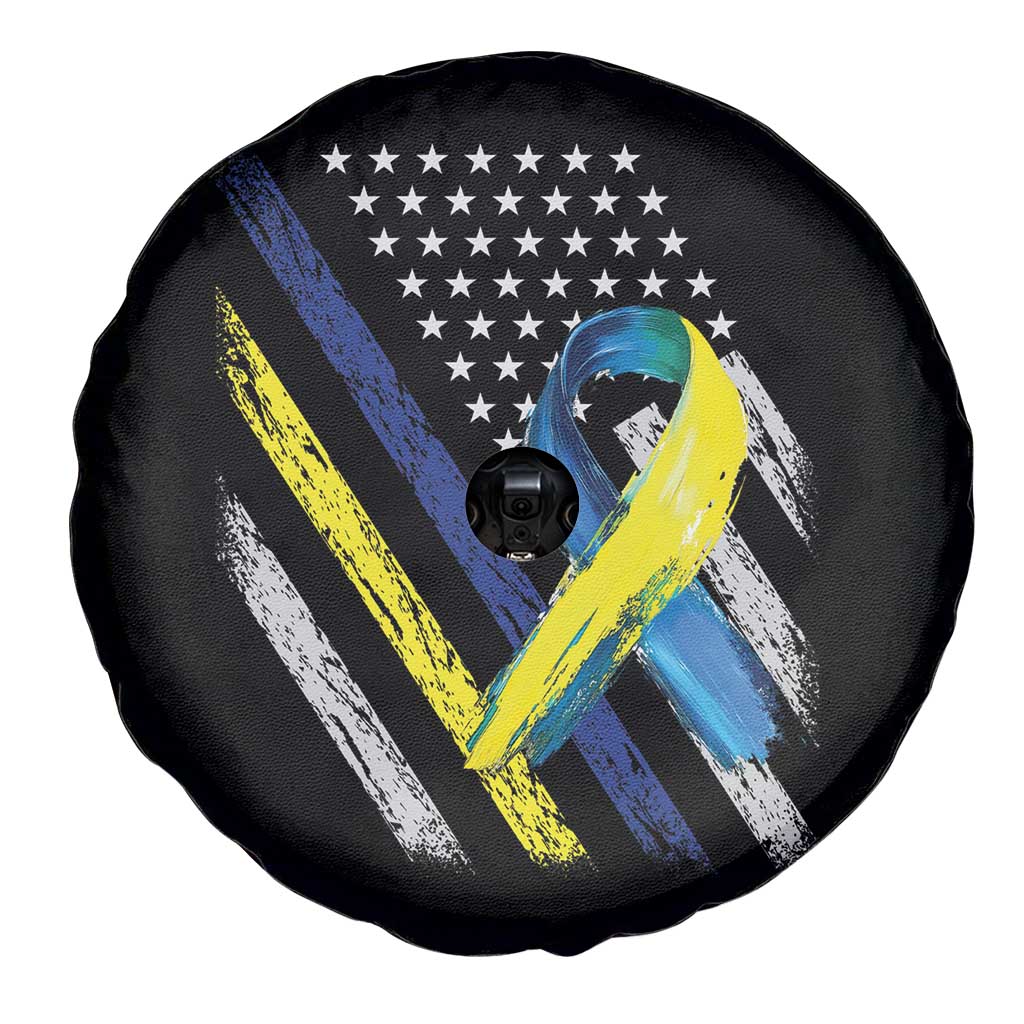 World Down Syndrome Day Spare Tire Cover Blue Yellow Ribbon American Flag T21 321 TS10 Print Your Wear