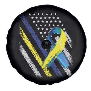 World Down Syndrome Day Spare Tire Cover Blue Yellow Ribbon American Flag T21 321 TS10 Print Your Wear