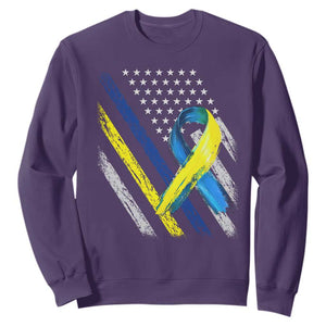World Down Syndrome Day Sweatshirt Blue Yellow Ribbon American Flag T21 321 TS10 Purple Print Your Wear