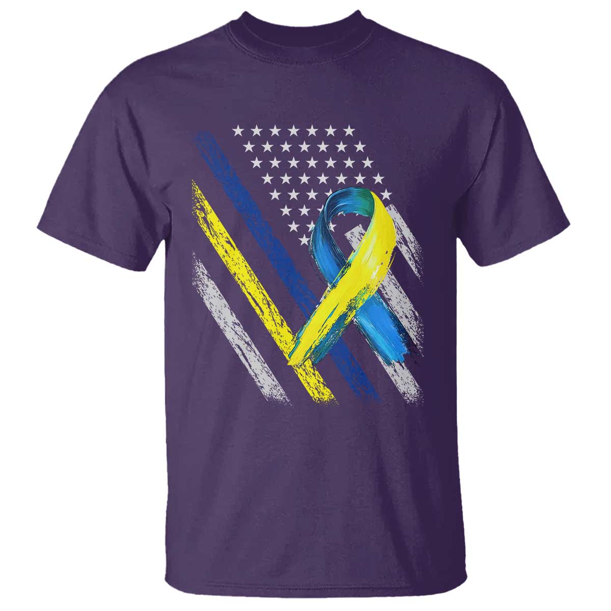 World Down Syndrome Day T Shirt Blue Yellow Ribbon American Flag T21 321 TS10 Purple Print Your Wear