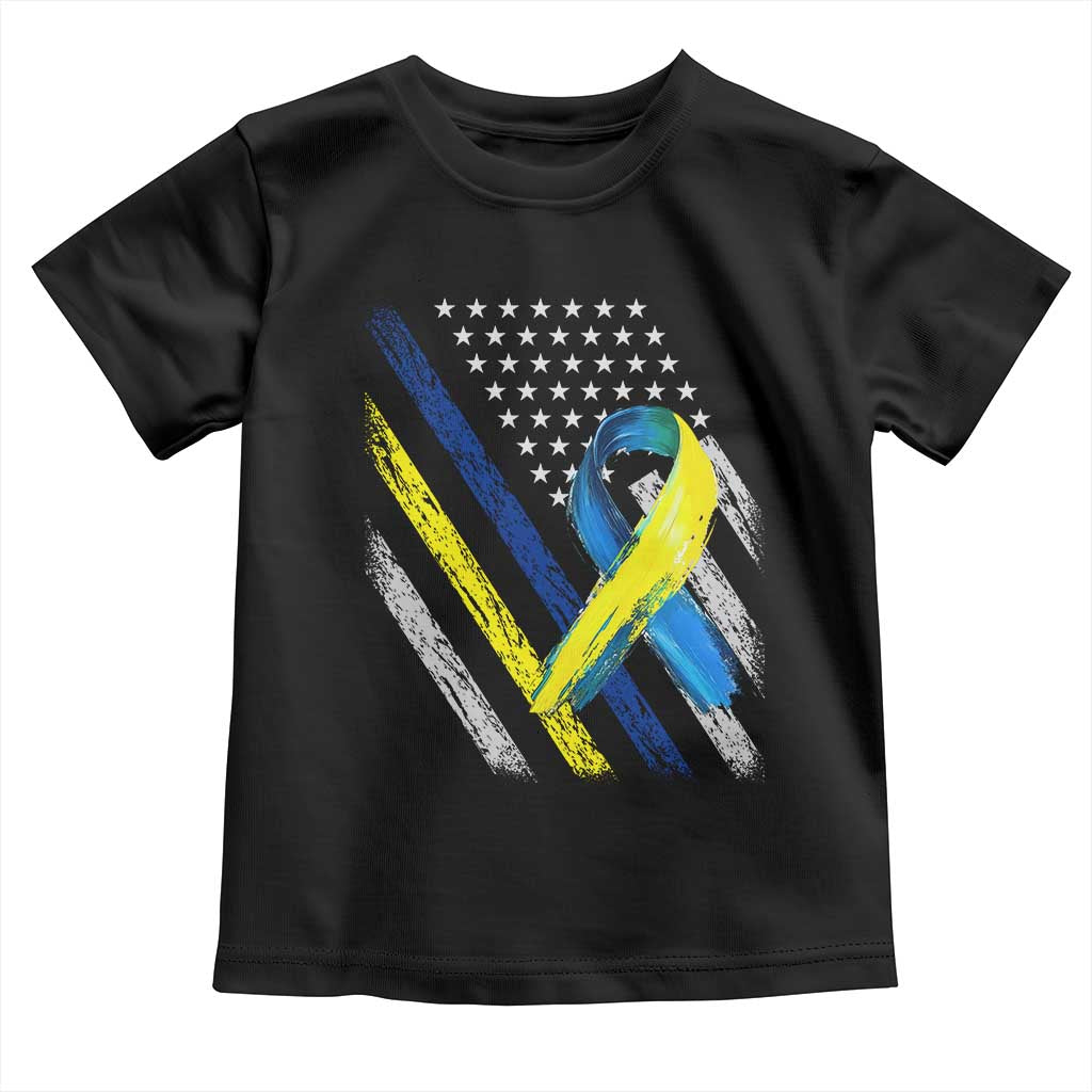 World Down Syndrome Day Toddler T Shirt Blue Yellow Ribbon American Flag T21 321 TS10 Black Print Your Wear