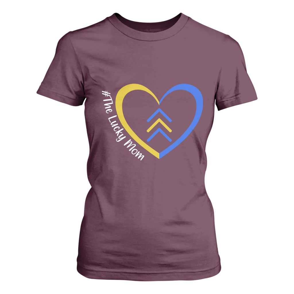 Down Syndrome Mom T Shirt For Women Love Heart Three Arrows Lucky Mama T21 321 TS10 Maroon Print Your Wear