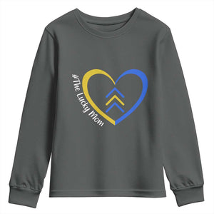 Down Syndrome Mom Youth Sweatshirt Love Heart Three Arrows Lucky Mama T21 321 TS10 Dark Heather Print Your Wear