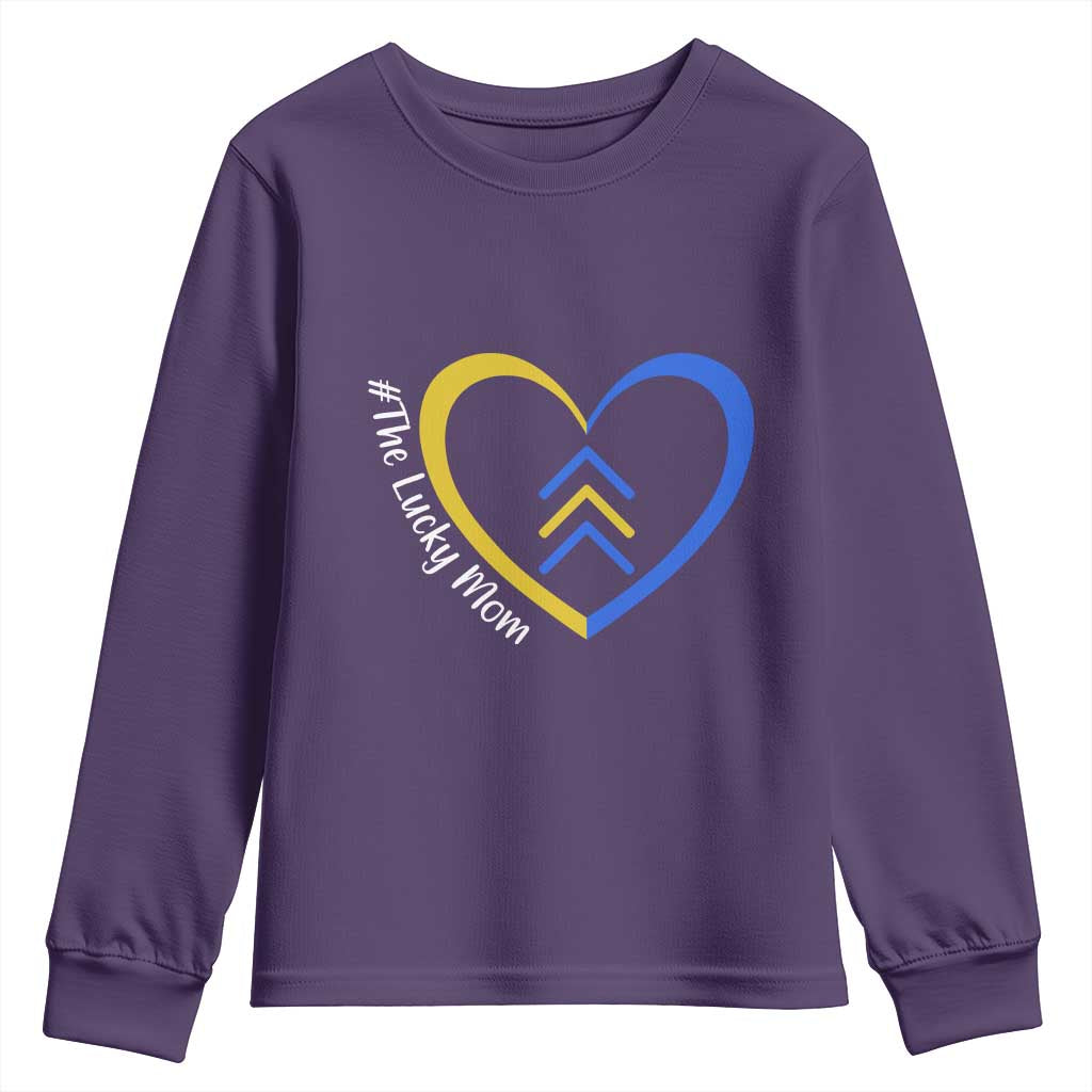 Down Syndrome Mom Youth Sweatshirt Love Heart Three Arrows Lucky Mama T21 321 TS10 Purple Print Your Wear