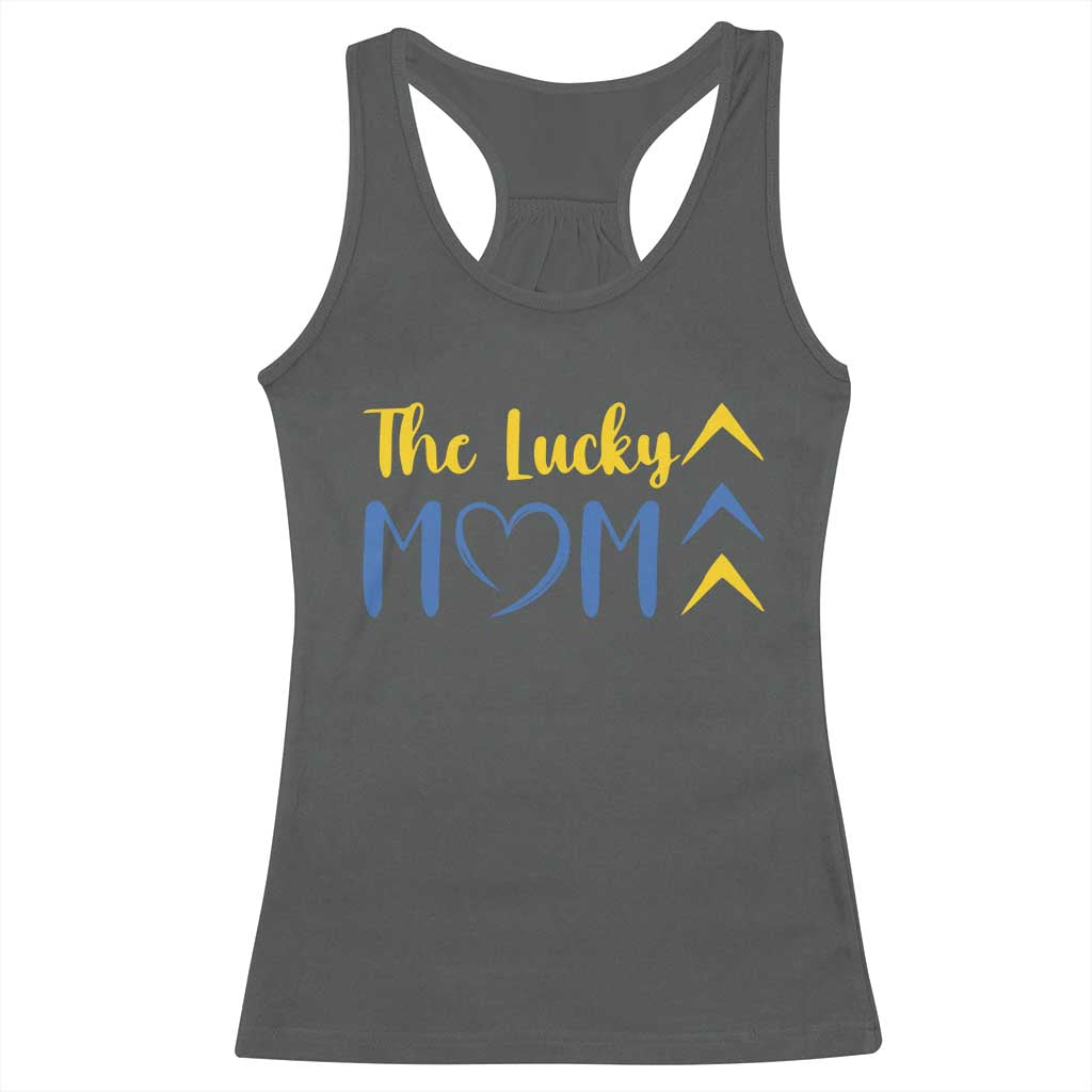 Down Syndrome Mom Racerback Tank Top Three Arrows The Lucky Mama T21 321 TS10 Dark Heather Print Your Wear