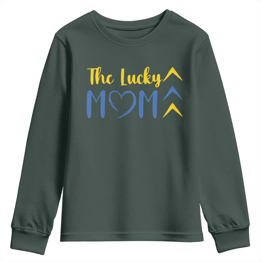 Down Syndrome Mom Youth Sweatshirt Three Arrows The Lucky Mama T21 321 TS10 Dark Forest Green Print Your Wear