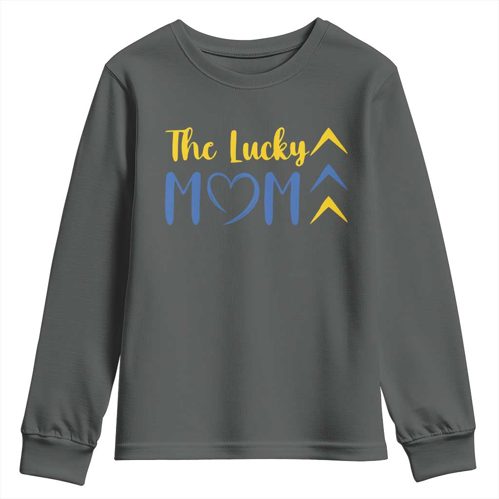 Down Syndrome Mom Youth Sweatshirt Three Arrows The Lucky Mama T21 321 TS10 Dark Heather Print Your Wear