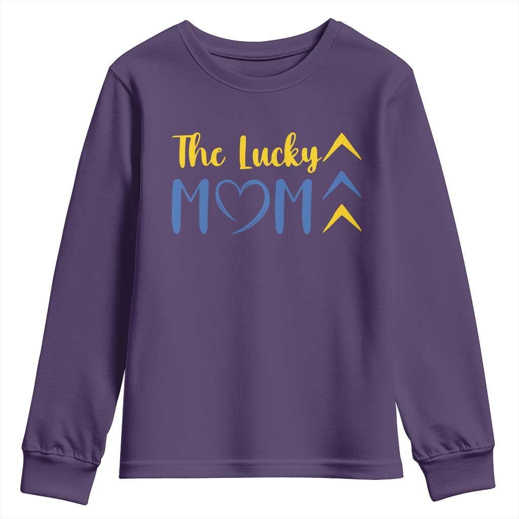 Down Syndrome Mom Youth Sweatshirt Three Arrows The Lucky Mama T21 321 TS10 Purple Print Your Wear