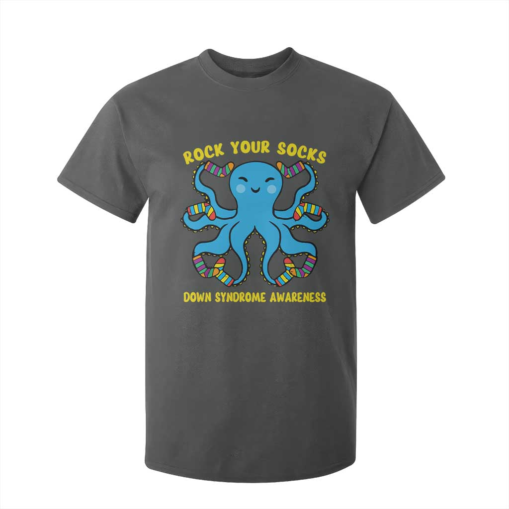 World Down Syndrome Day T Shirt For Kid Octopus Rock Your Sock Support 321 TS10 Dark Heather Print Your Wear