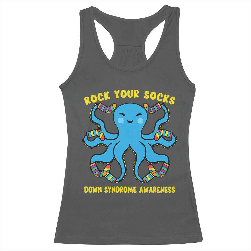 World Down Syndrome Day Racerback Tank Top Octopus Rock Your Sock Support 321 TS10 Dark Heather Print Your Wear