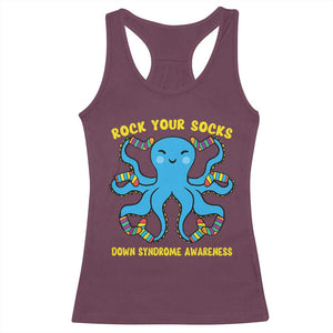 World Down Syndrome Day Racerback Tank Top Octopus Rock Your Sock Support 321 TS10 Maroon Print Your Wear