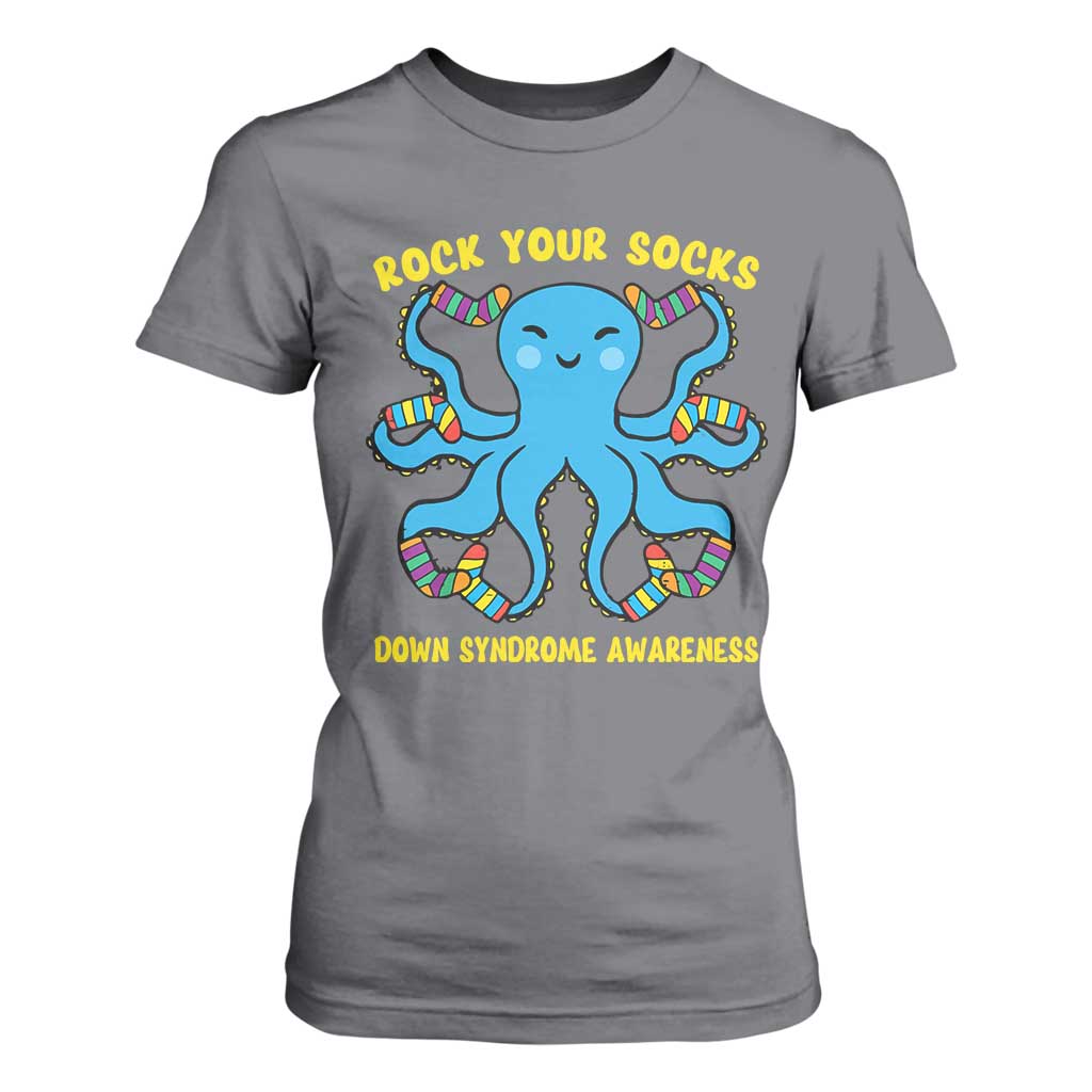 World Down Syndrome Day T Shirt For Women Octopus Rock Your Sock Support 321 TS10 Charcoal Print Your Wear