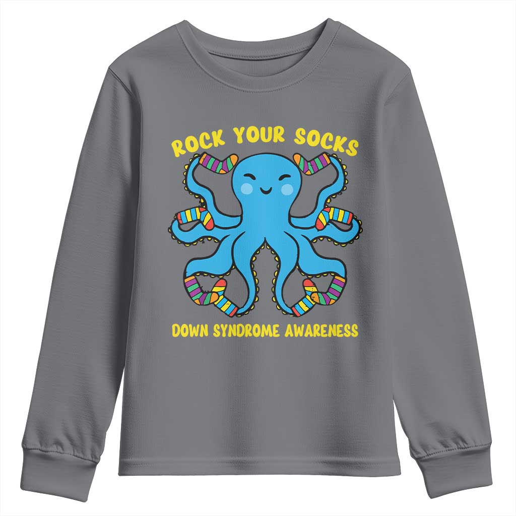World Down Syndrome Day Youth Sweatshirt Octopus Rock Your Sock Support 321 TS10 Charcoal Print Your Wear