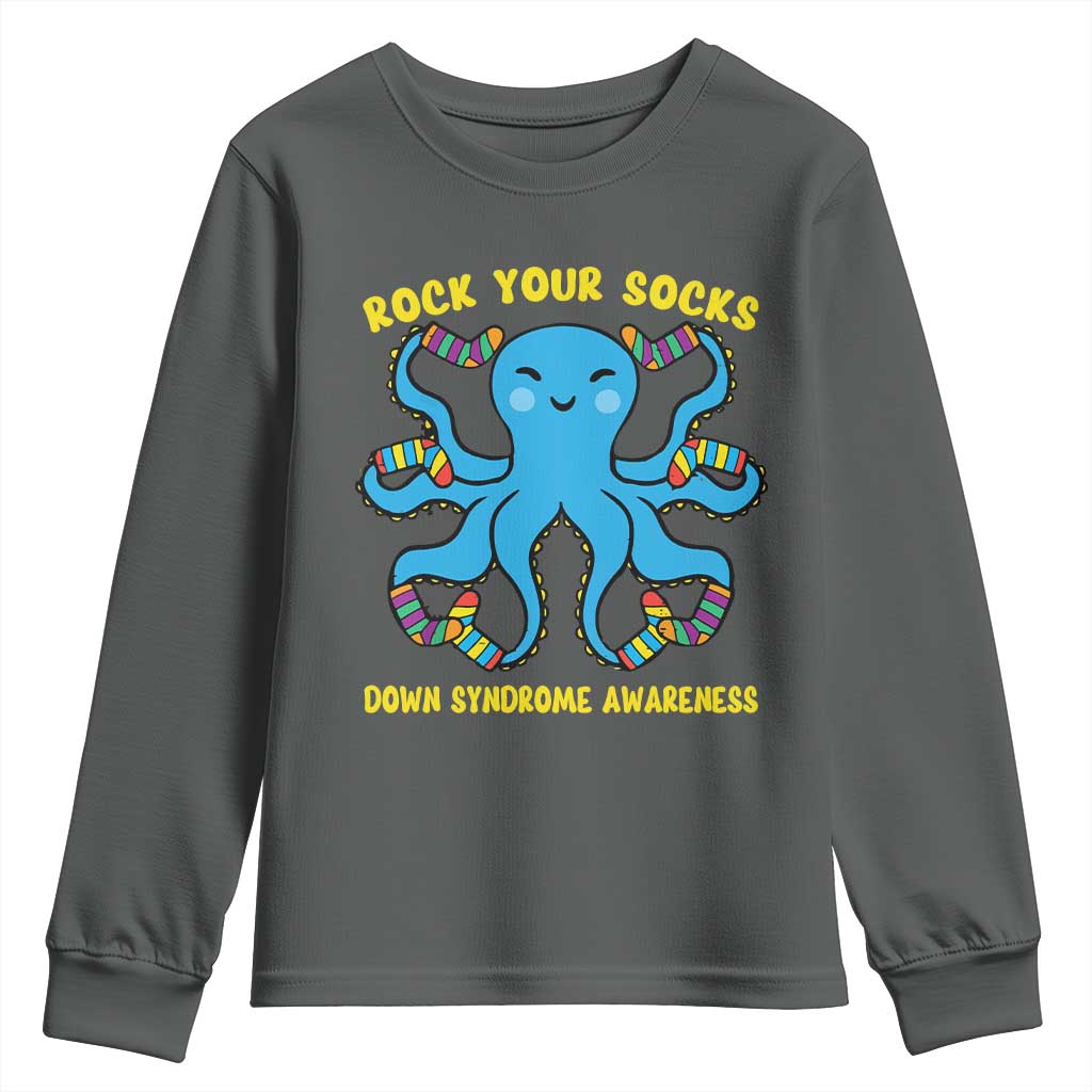 World Down Syndrome Day Youth Sweatshirt Octopus Rock Your Sock Support 321 TS10 Dark Heather Print Your Wear