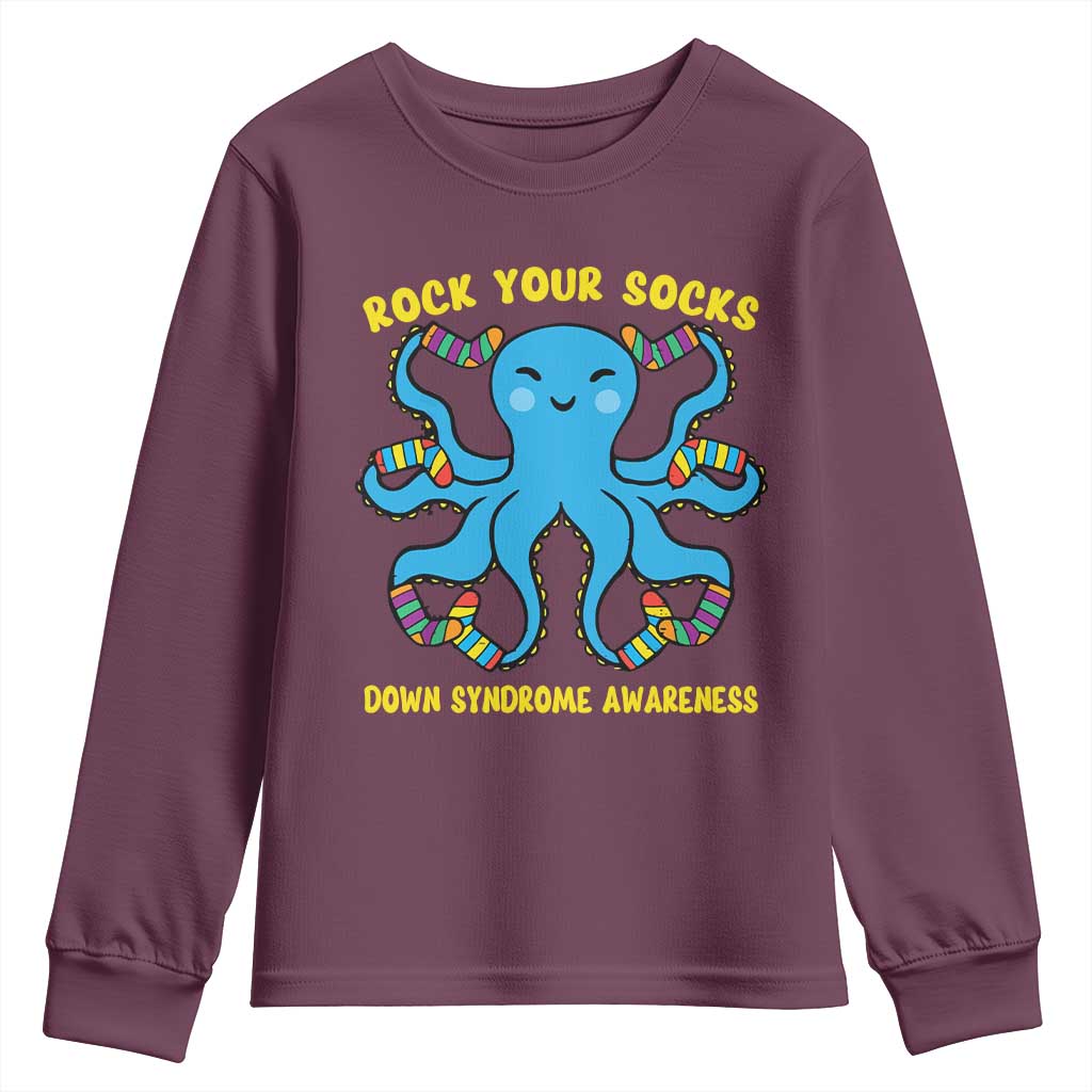 World Down Syndrome Day Youth Sweatshirt Octopus Rock Your Sock Support 321 TS10 Maroon Print Your Wear