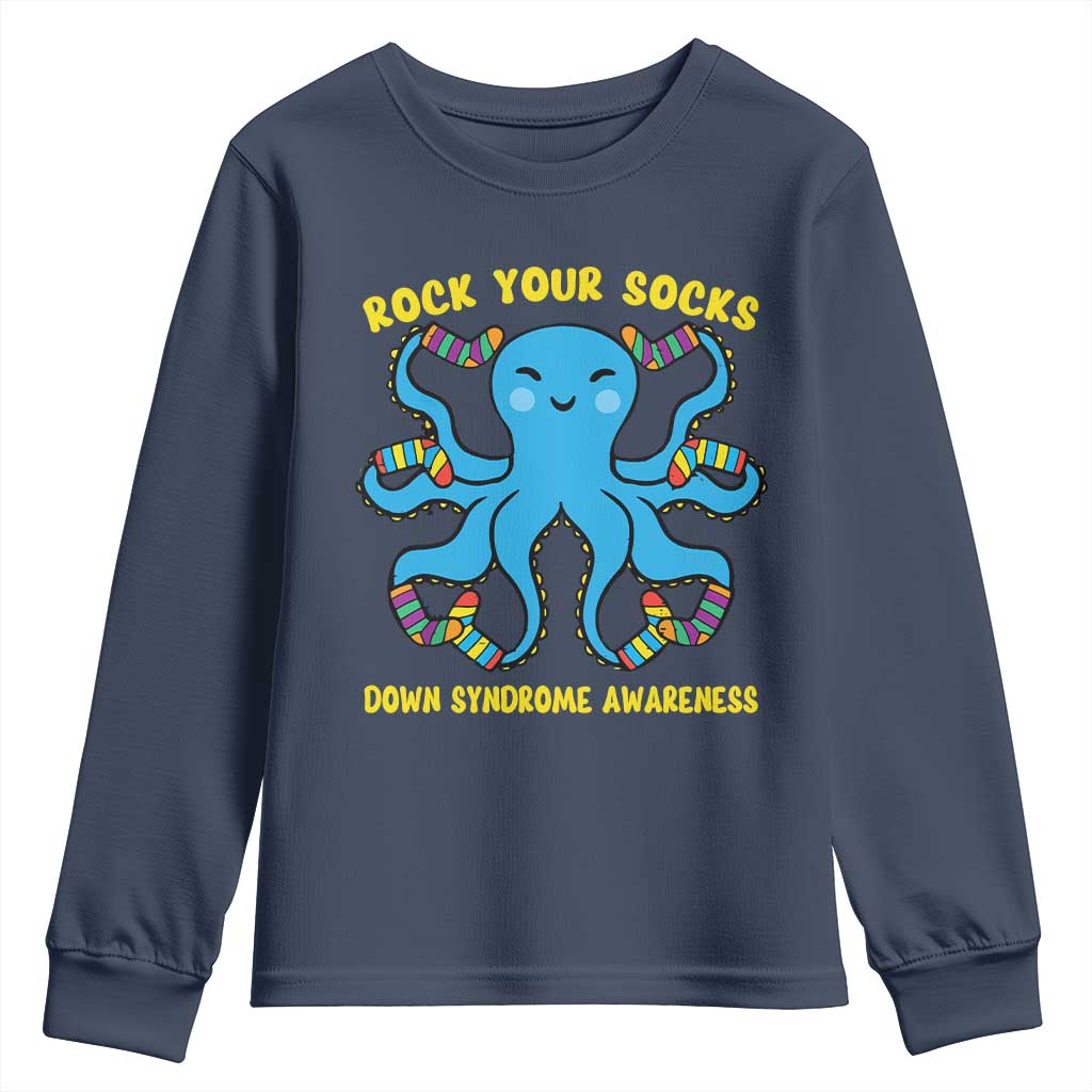 World Down Syndrome Day Youth Sweatshirt Octopus Rock Your Sock Support 321 TS10 Navy Print Your Wear