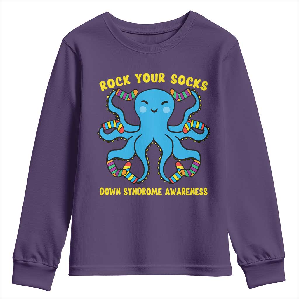 World Down Syndrome Day Youth Sweatshirt Octopus Rock Your Sock Support 321 TS10 Purple Print Your Wear