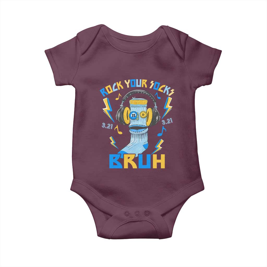 World Down Syndrome Day Baby Onesie Rock Your Sock Bruh Support 321 TS10 Maroon Print Your Wear