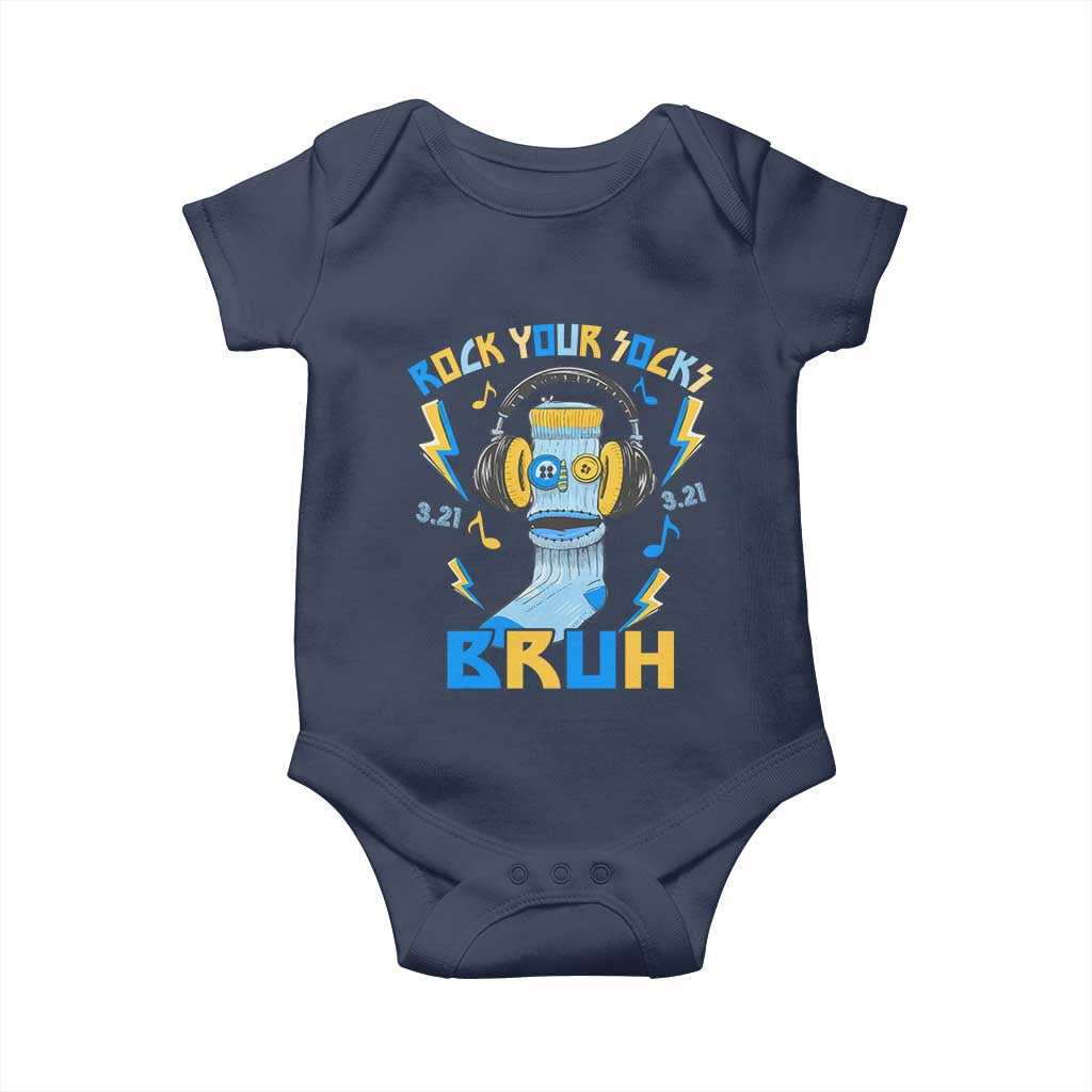 World Down Syndrome Day Baby Onesie Rock Your Sock Bruh Support 321 TS10 Navy Print Your Wear