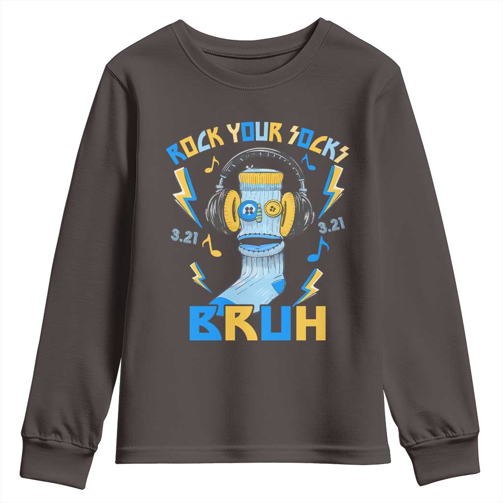 World Down Syndrome Day Youth Sweatshirt Rock Your Sock Bruh Support 321 TS10 Dark Chocolate Print Your Wear