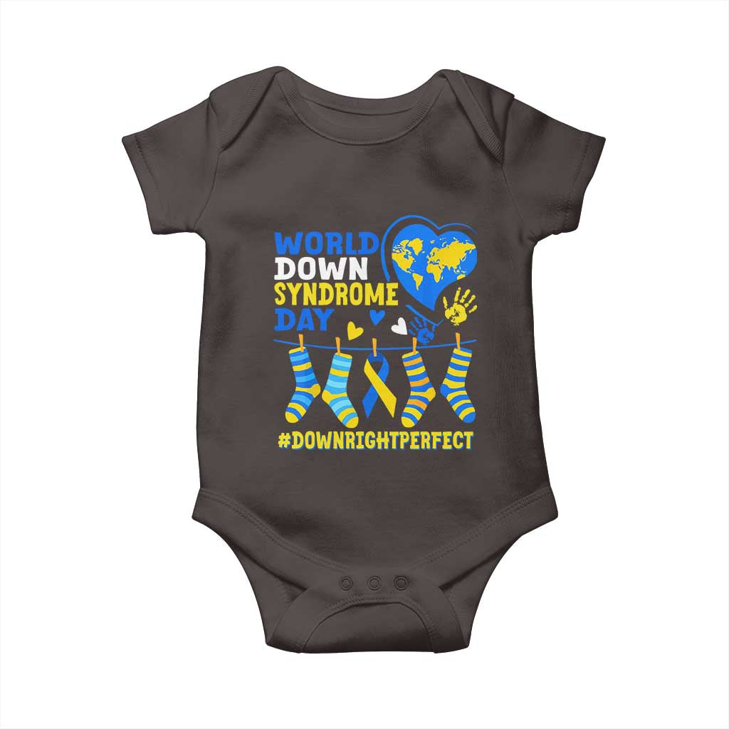 World Down Syndrome Day Baby Onesie Blue Yellow Ribbon Down Right Perfect Awareness Support TS10 Dark Chocolate Print Your Wear