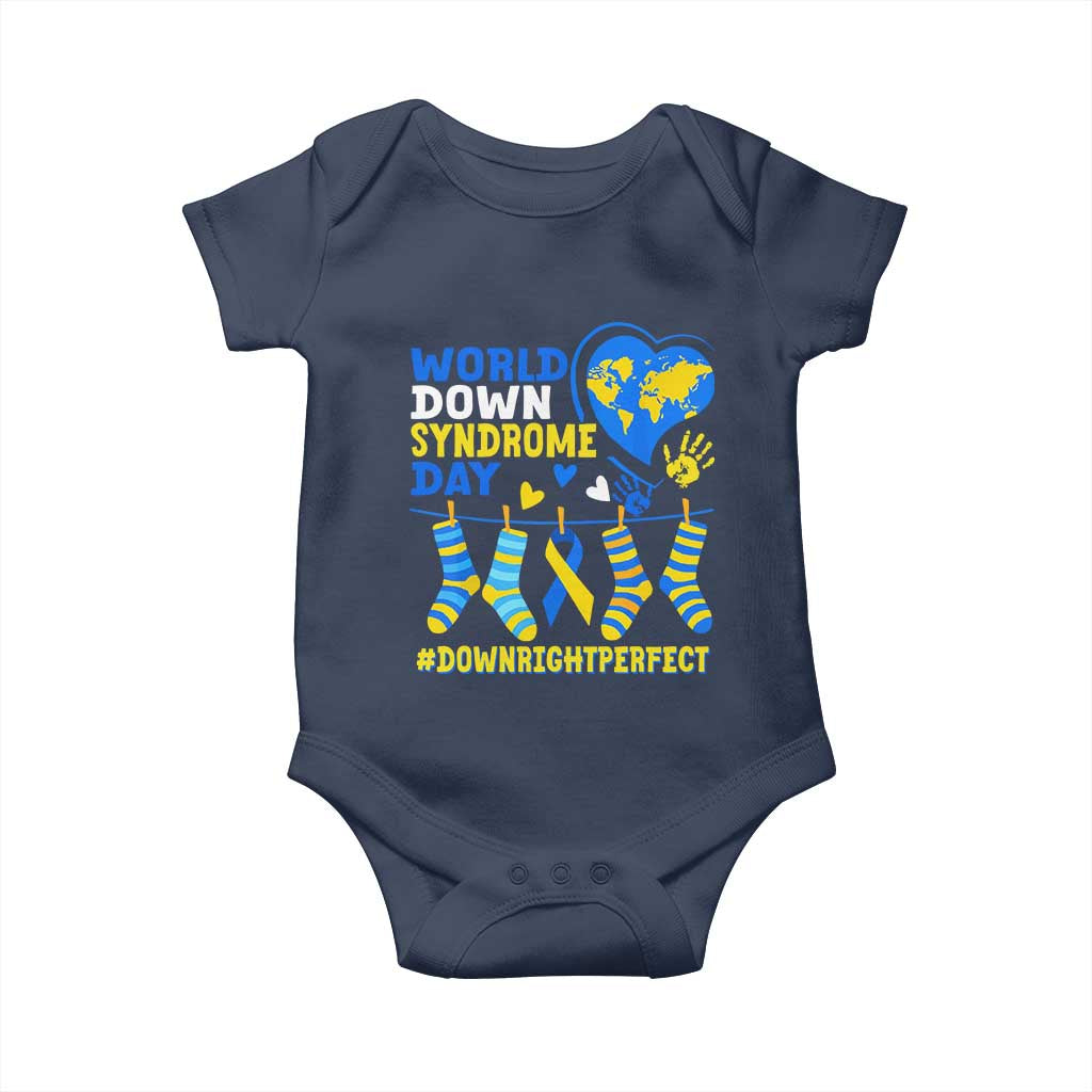 World Down Syndrome Day Baby Onesie Blue Yellow Ribbon Down Right Perfect Awareness Support TS10 Navy Print Your Wear