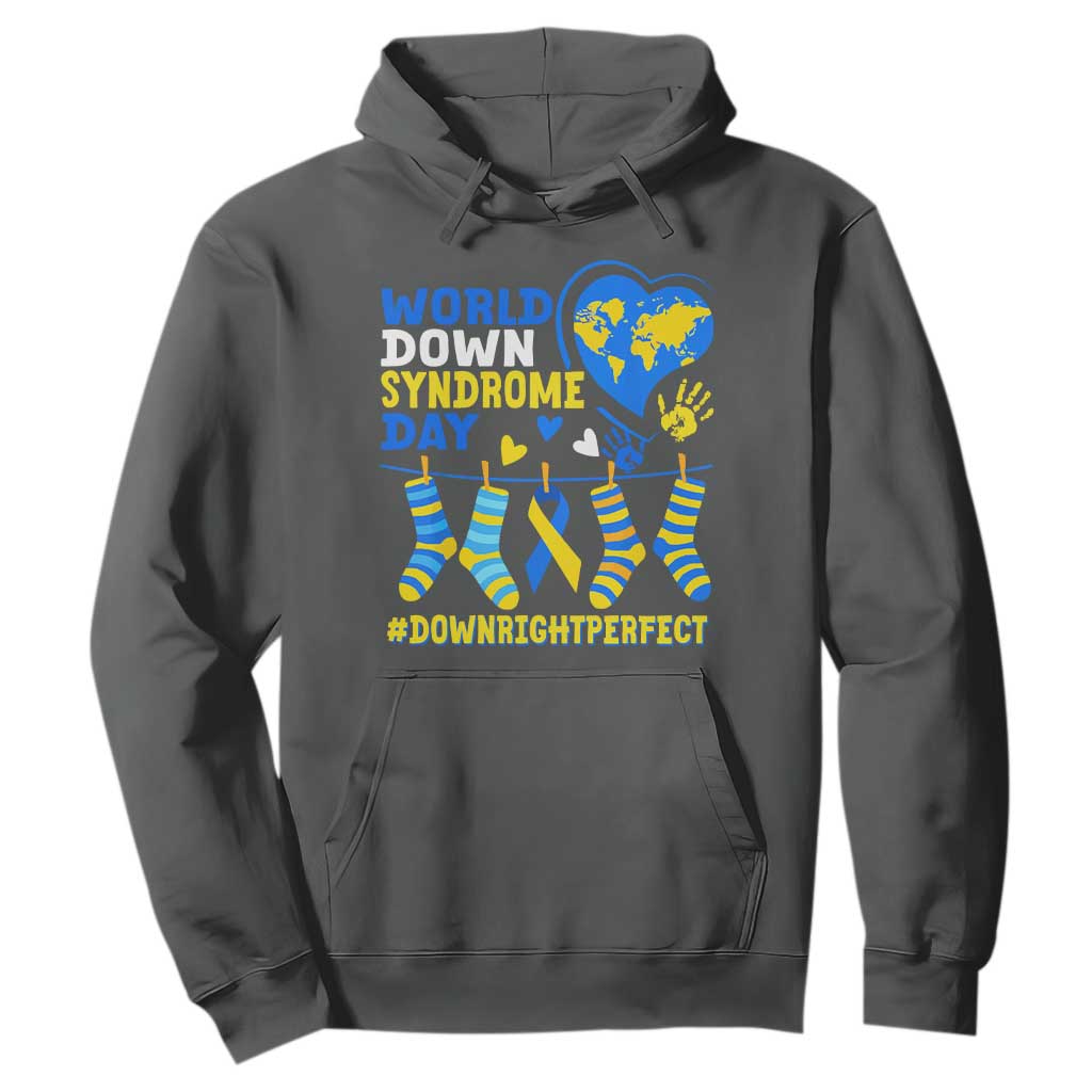 World Down Syndrome Day Hoodie Blue Yellow Ribbon Down Right Perfect Awareness Support TS10 Dark Heather Print Your Wear