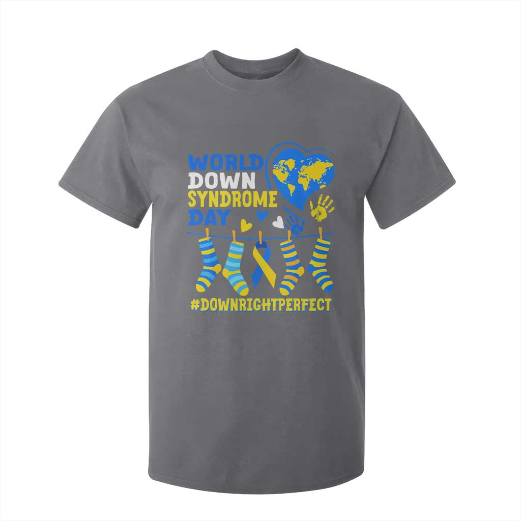World Down Syndrome Day T Shirt For Kid Blue Yellow Ribbon Down Right Perfect Awareness Support TS10 Charcoal Print Your Wear