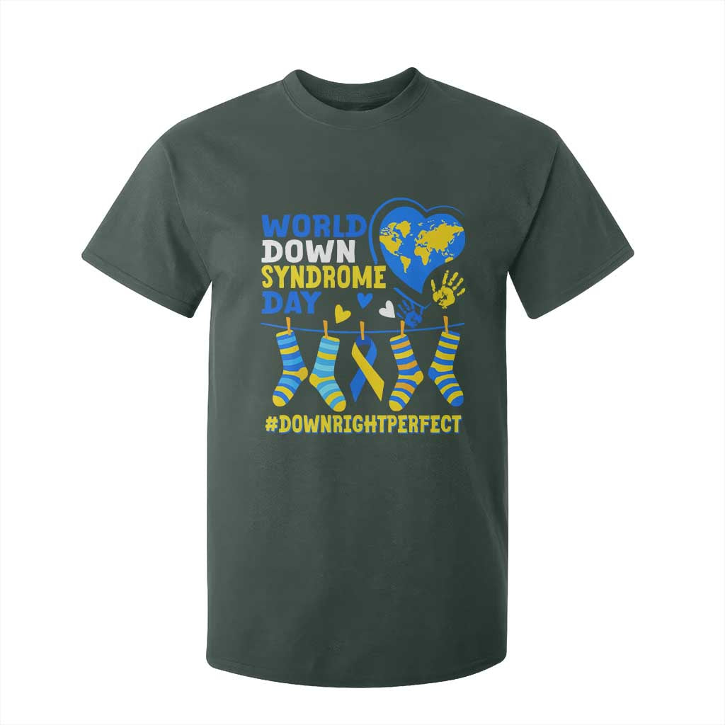World Down Syndrome Day T Shirt For Kid Blue Yellow Ribbon Down Right Perfect Awareness Support TS10 Dark Forest Green Print Your Wear
