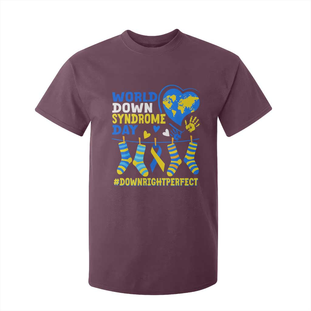 World Down Syndrome Day T Shirt For Kid Blue Yellow Ribbon Down Right Perfect Awareness Support TS10 Maroon Print Your Wear