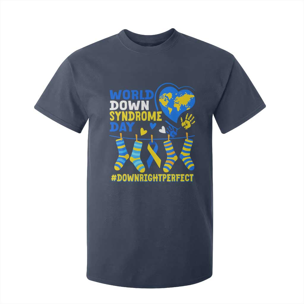 World Down Syndrome Day T Shirt For Kid Blue Yellow Ribbon Down Right Perfect Awareness Support TS10 Navy Print Your Wear
