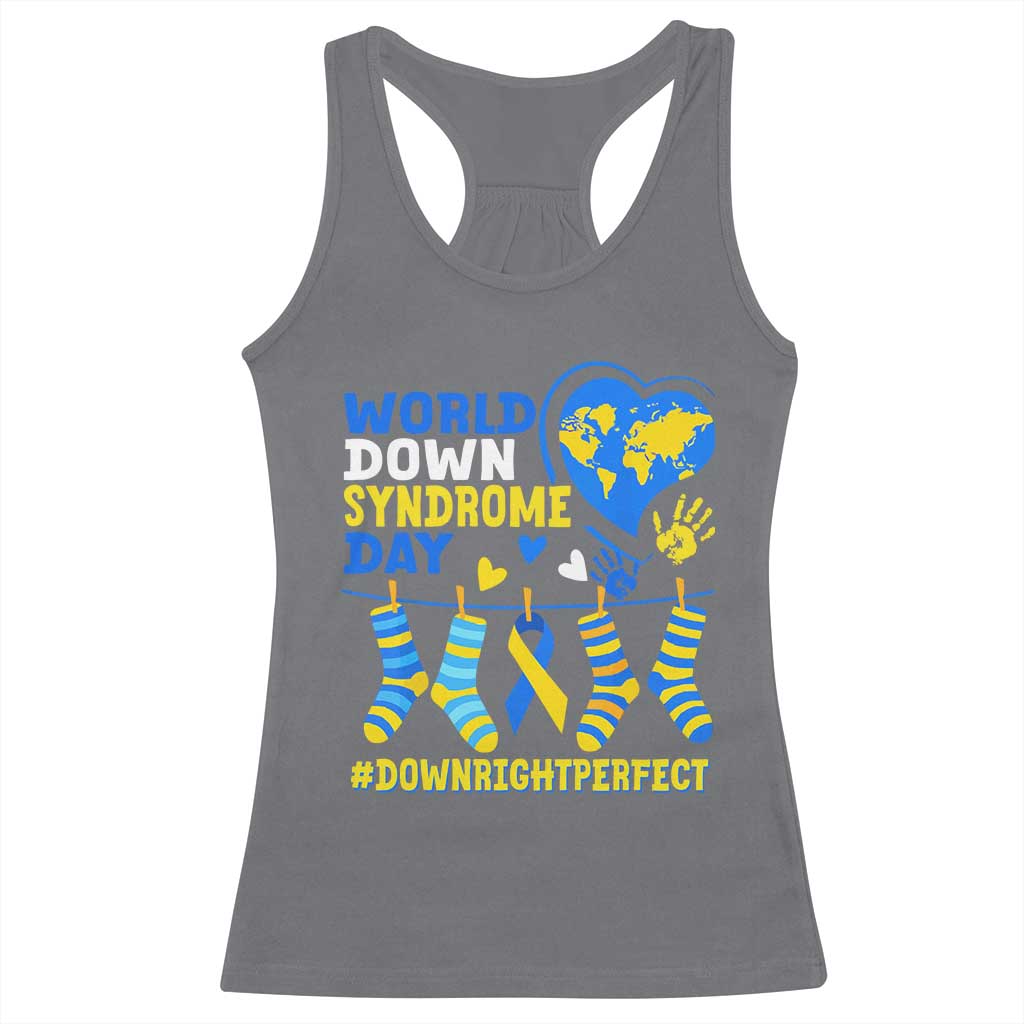World Down Syndrome Day Racerback Tank Top Blue Yellow Ribbon Down Right Perfect Awareness Support TS10 Charcoal Print Your Wear